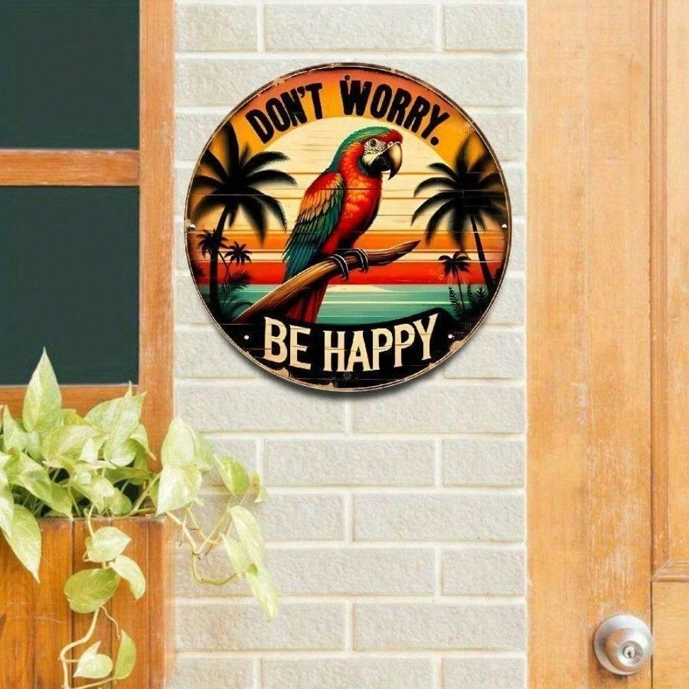 Vintage 8x8 Round Metal Tin Sign Tropical Parrot Wall Decor Waterproof For Home Bar Cafe