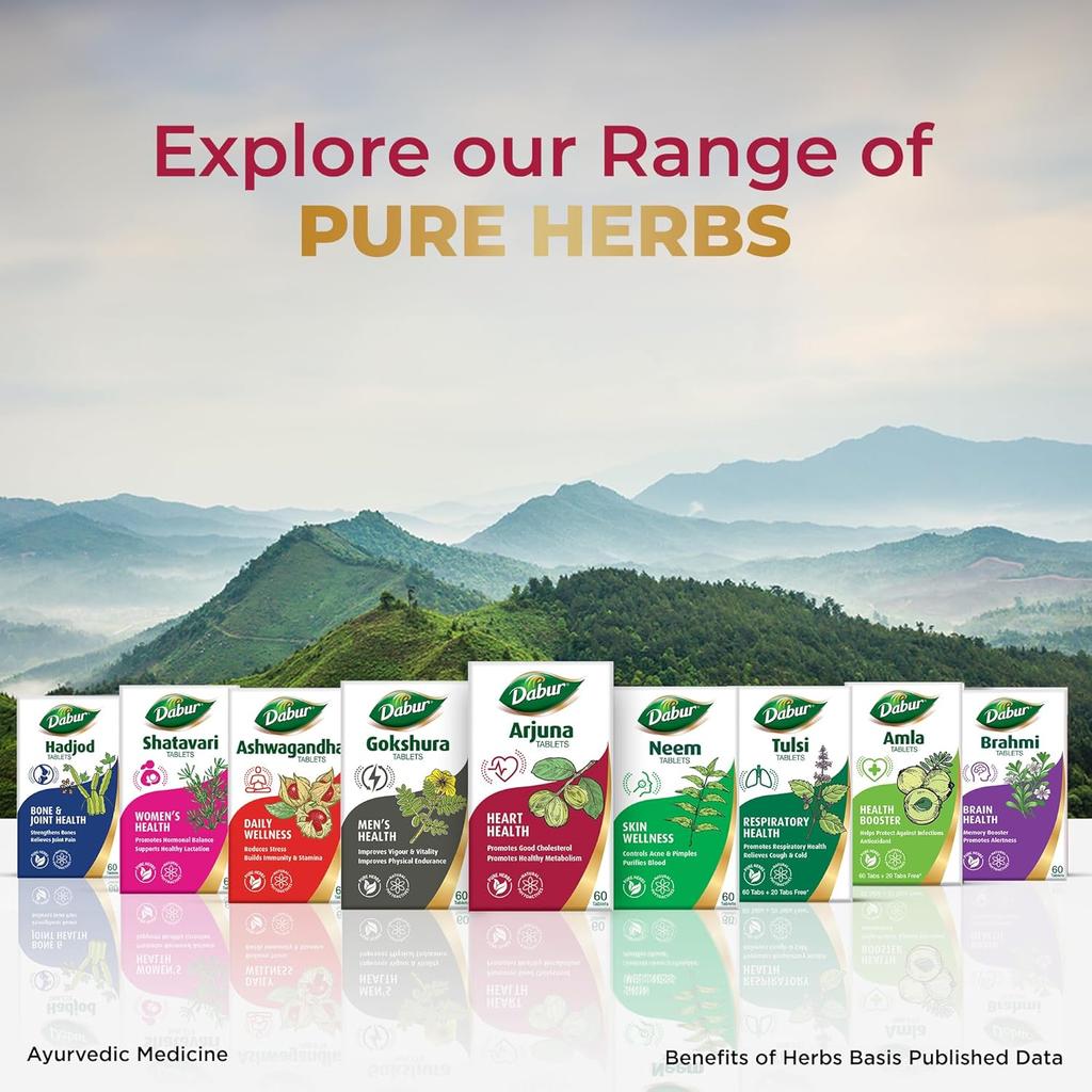 Dabur Arjuna Tablets - 60 Tablets Pack | Supports Heart Health, Manages Cholesterol, Boosts Metabolism & Promotes Cardiovascular Wellness