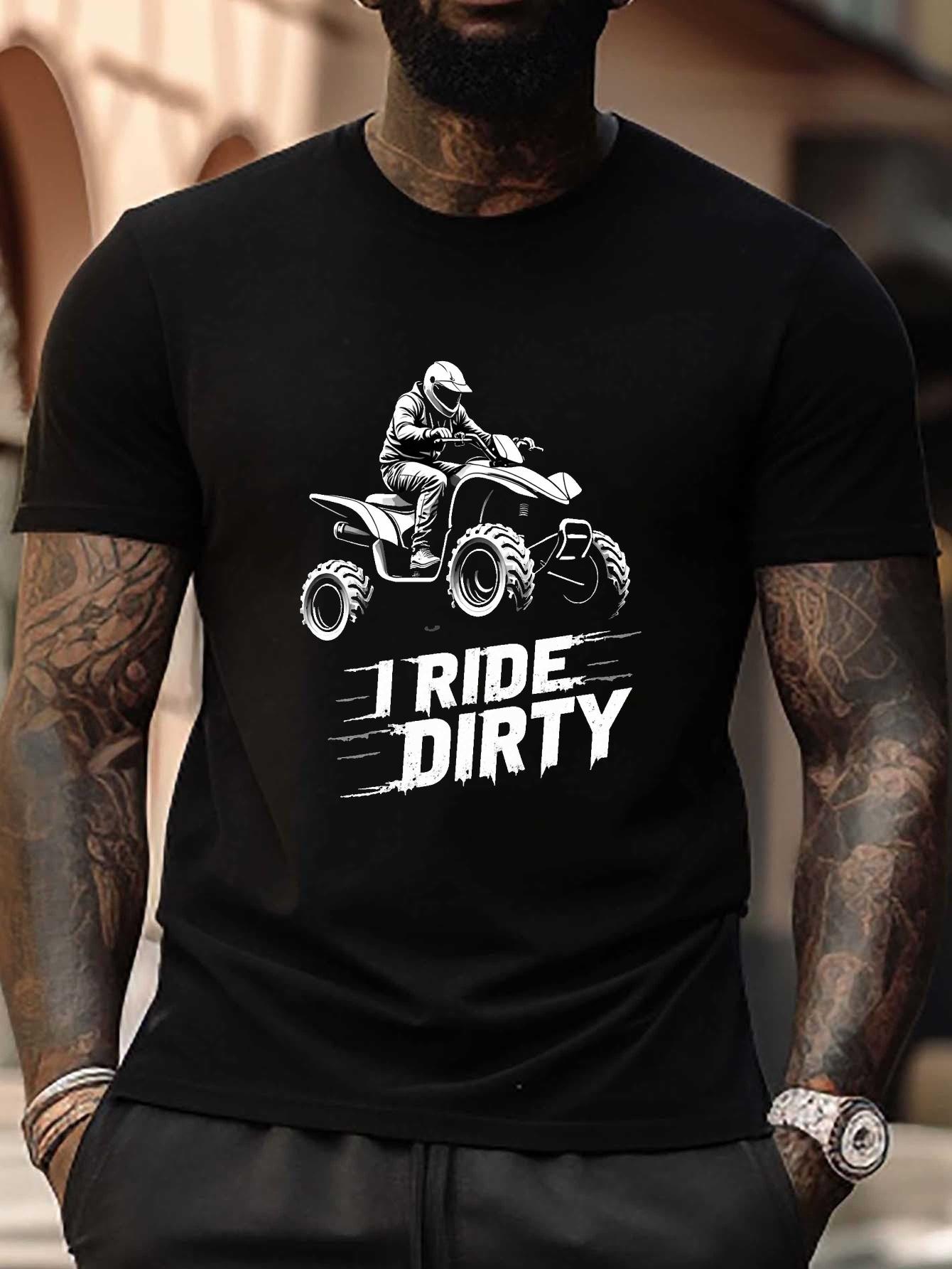 Plus Size  I Ride Dirty  ATV Adventure Graphic T-shirt - Black Distressed Off-Road Design XXXL
