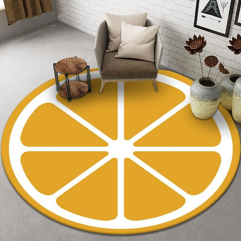 Round Fruit Pattern Carpet Floor Mat Home Makeup Desk Computer Chair Floor Mat Non Slip Foot Mat Bedroom Yoga Mat