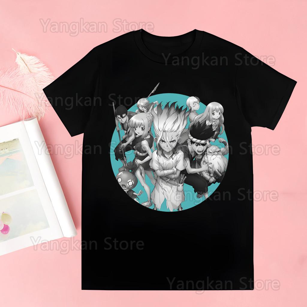 

Dr Stone Anime Tops Women Clothing Fashion Summer Harajuku T-shirts Y2k Streetwear White Blouse S