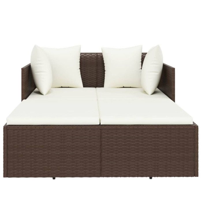 Chaise longue avec coussins marron 182x118x63 cm résine tressée
