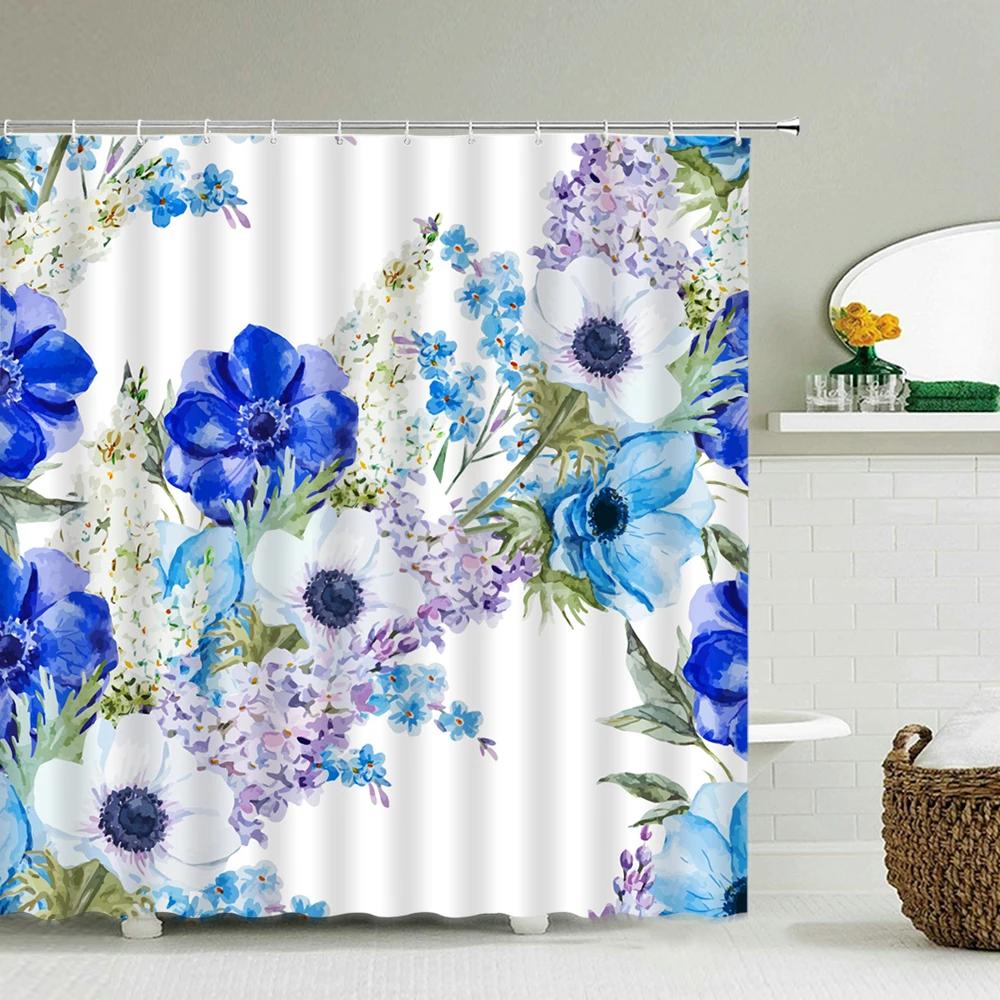 Flowers Pattern Shower Curtains Waterproof Polyester Bath Screen Curtain for Home Decoration Bathroom Printed Shower Curtain