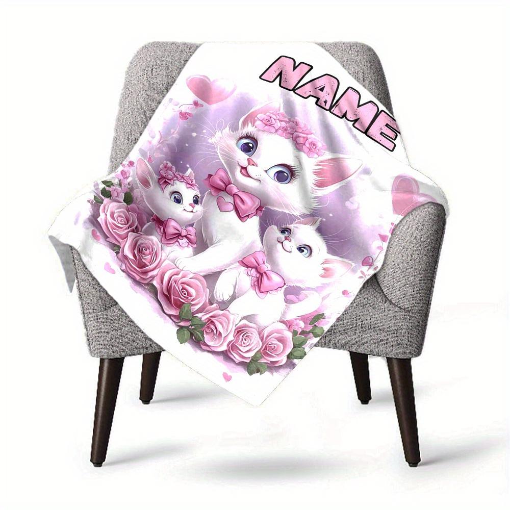 Home Customize Your Name Blankets Cute Girl With Cat On Branch Comfortable Soft Lightweight Allseason Multipurpose Blanket For Picnic Sofa Office Bed