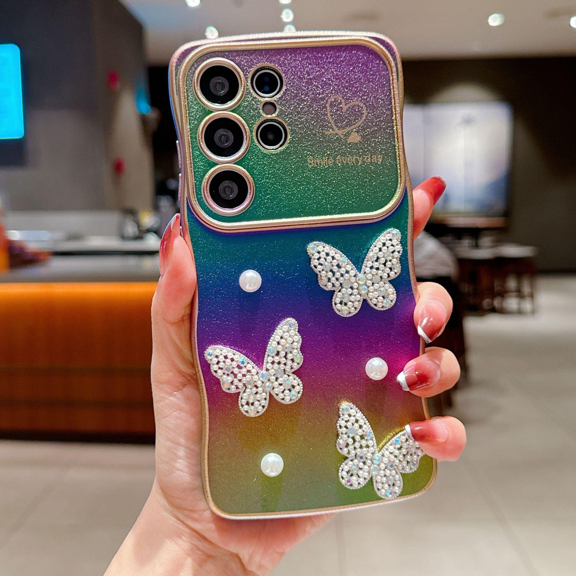 

Samsung S25edge Silk Colorful Electroplated S24 Ultra Love Wave Pearl Butterfly S23 Mobile Phone Case Galaxy S25
