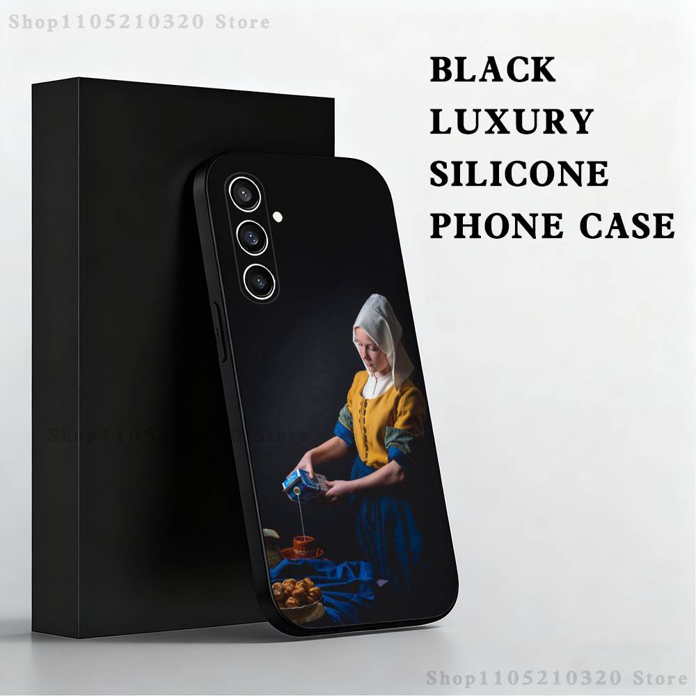 

Girl Art V-Vermeer Painting Phone Case For Samsung S 25,24,23,22,30,21,10,9,Ultra,Plus,Lite,FE,4,5 G Black Soft Case SamsungS8