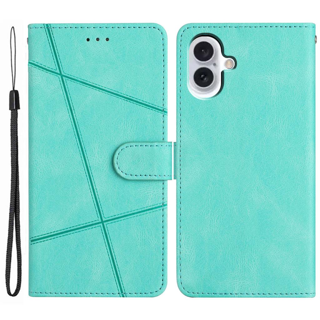 For iPhone 17 Wallet Case Line Imprinted Skin-Touch Leather Flip Phone Cover