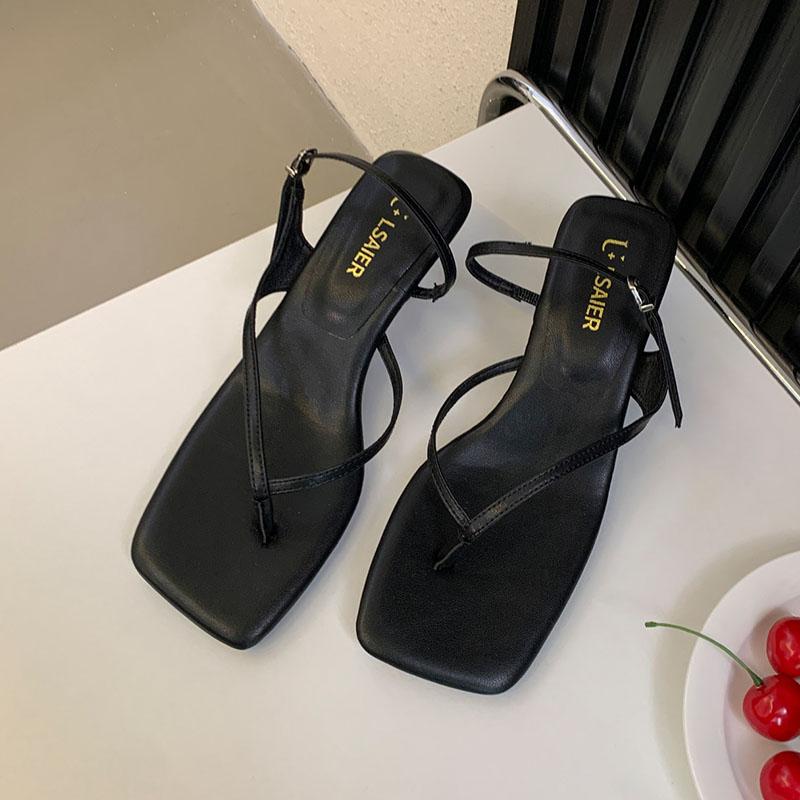 Fashion Fashion Square Toe Women Heeled Sandals Shoes Female Flip Flops Spring Summer Buckle Ladies Medium Heels Sandals Shoes Pumps