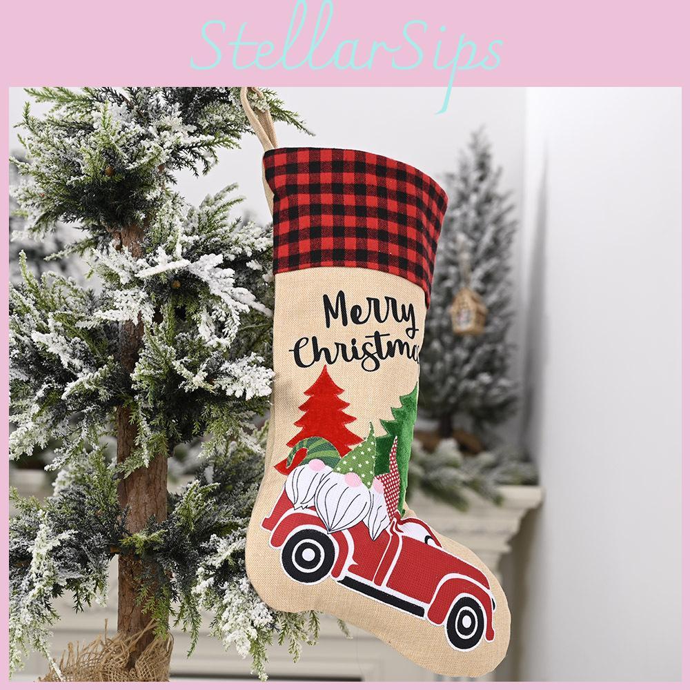 Whimsical Forest Santa Car Christmas Stockings Great For Festive Childrens Gifts