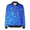 Women's Fashion Long Sleeve Sequin Print Round Neck Zip Jacket