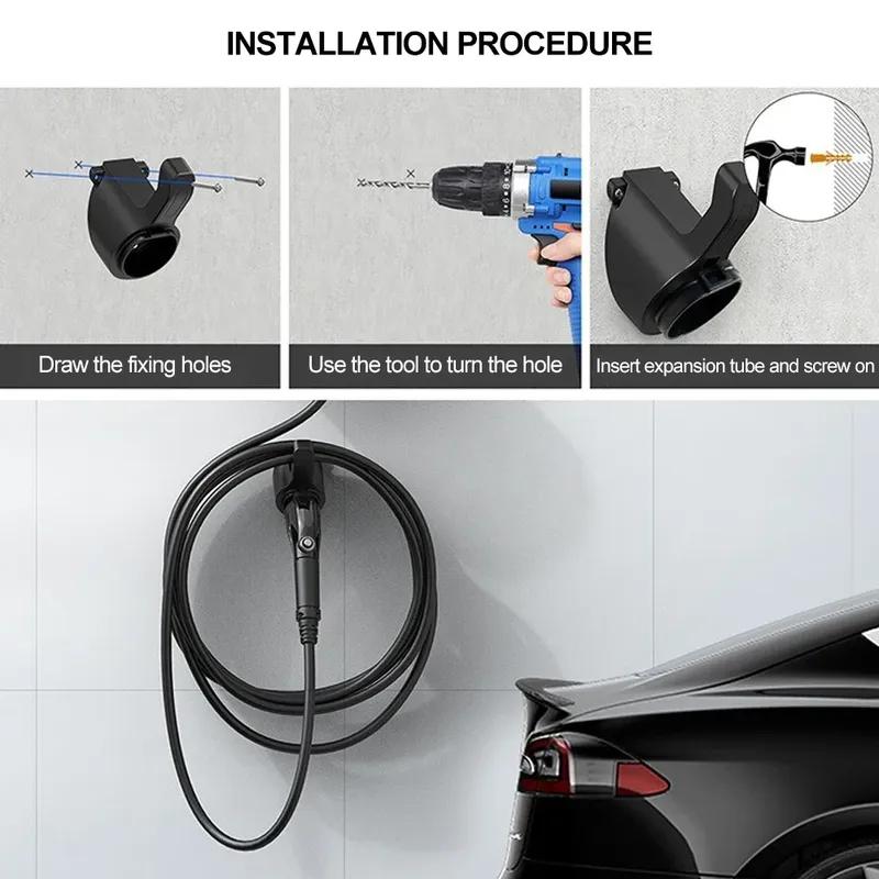 Portable EV Charger Plug Holder Stand for TESLA Nacs Type 1 Type2 GB/T Car Charger Wall Mount Bracket Car Charging Cable Bracket