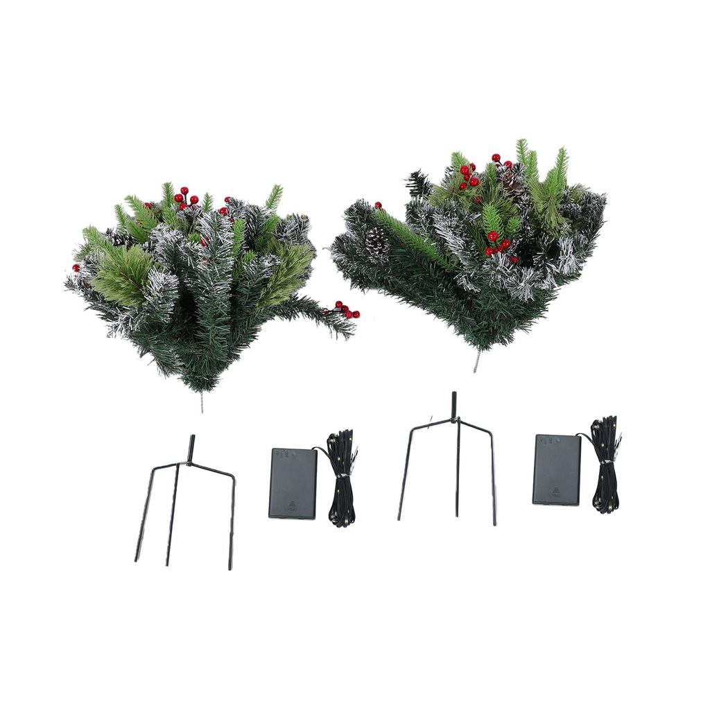 2pcs 23.62in Lighted Artificial Xmas Tree Urn Filler Decorations for Porch Driveway Yard with LED Lights Red Berries Pine Cones Ornaments