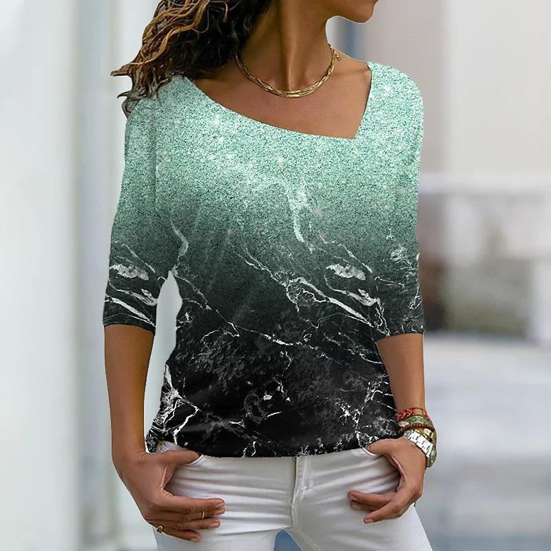 Модные женские футболки с нерегулярным диагональным воротником — фото 6