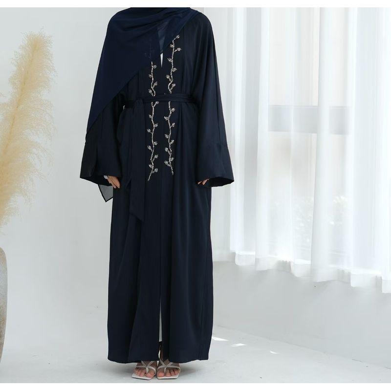 New Arrival Middle East Dubai Exquisite Embroider Cardigan Shoelace Dress Embroidered Lace up Dress