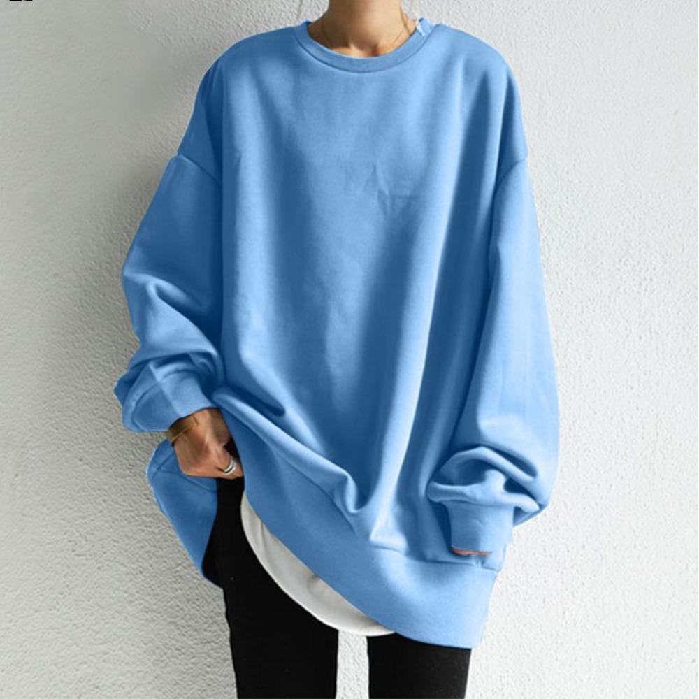 Sudadera de cuello redondo de manga larga para mujer, ajuste extragrande, lisa, informal, holgada, top tipo túnica, jersey