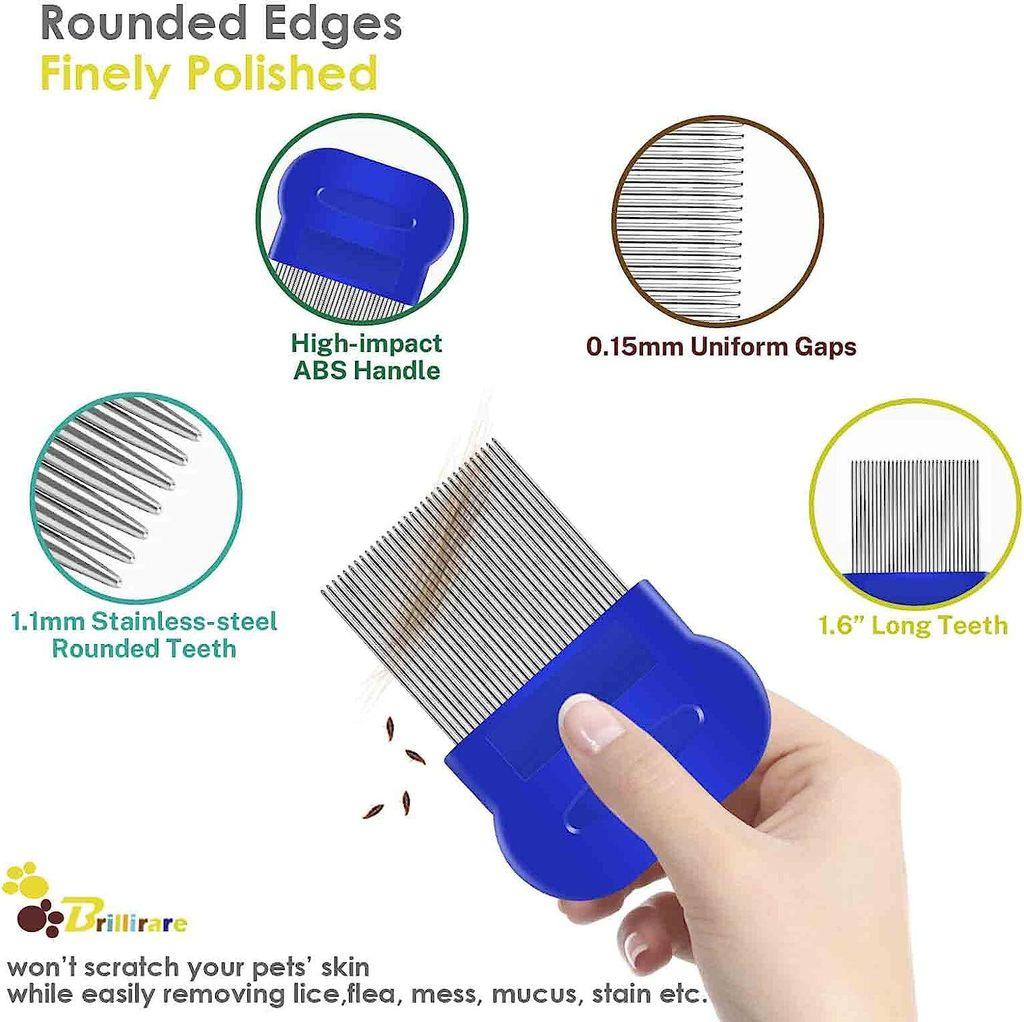 Blue Pet Flea Comb Kit With Durable Stainless Steel For Cat And Dog Shedding And Cleaning