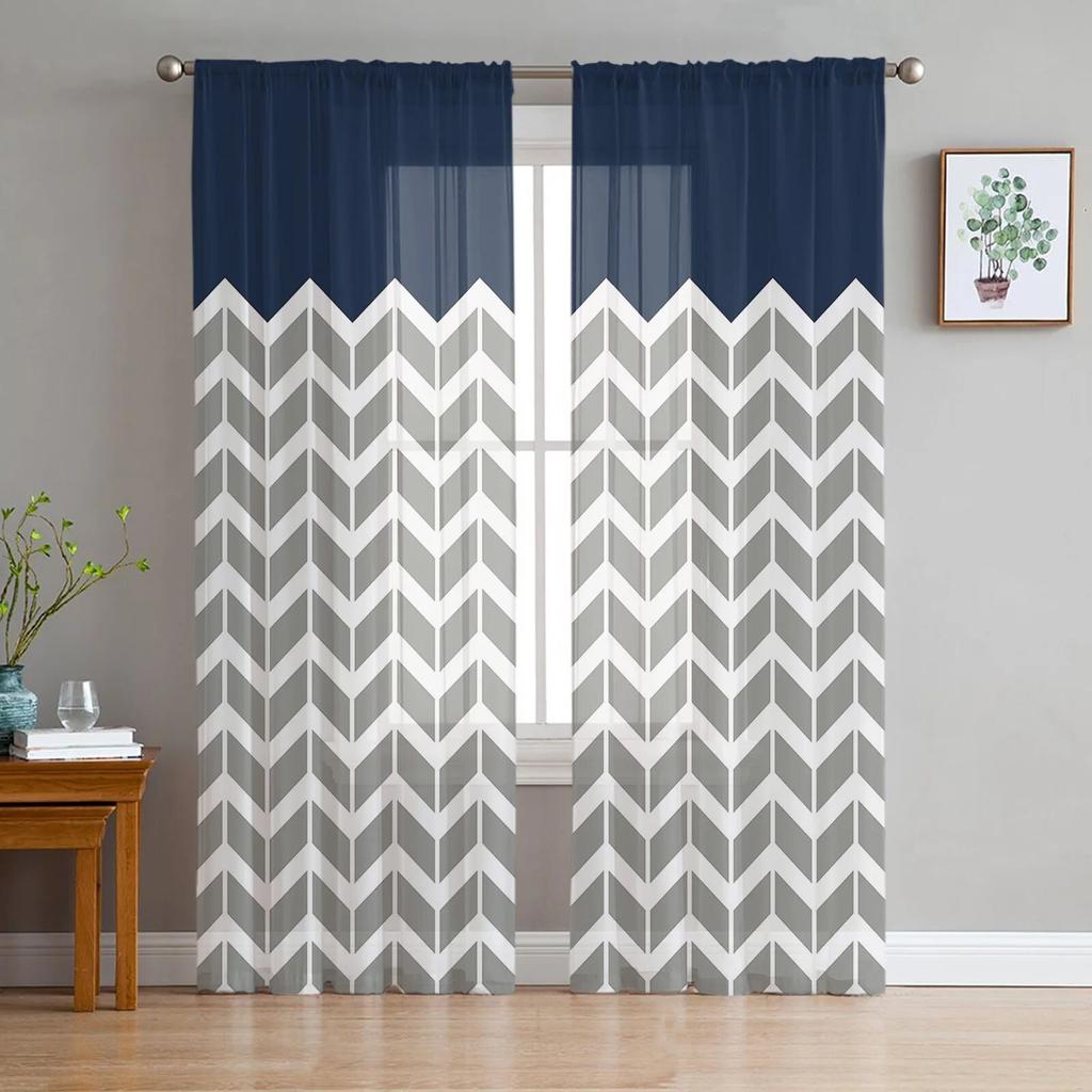 Geometric Yellow Gray Sheer Curtains For Living Room Bedroom Tulle Window Drapes For Kitchen Decoration
