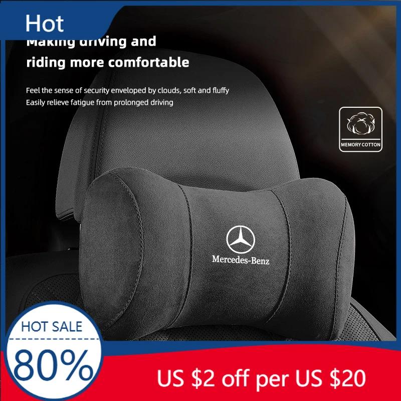 FHP3 Hot 2025 Car Suede Headrest Seat Neck Pillow Head Support For Mercedes Benz AMG GLE GLS CLS GLC CLA GLA GLK ML C197 R231 W167 W2