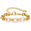 Fashion Women'S Wrist Jewelry Stainless Steel White Jade Splicing Chain Bracelet Gold Br-2678