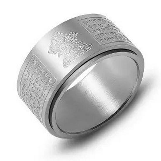 Rotating Titanium Steel Ten Thousand Words Amulet Ring: Eight Guardian Deities, Zodiac Birth Year, Heart Sutra for Men