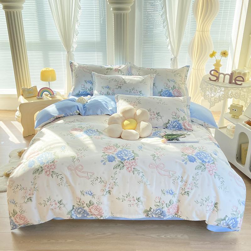 Μικρό Φρέσκο Βαμβακερό Καθαρό Βαμβάκι τεσσάρων τεμαχίων κοιτώνα Παπλωματοθήκη τριών τεμαχίων