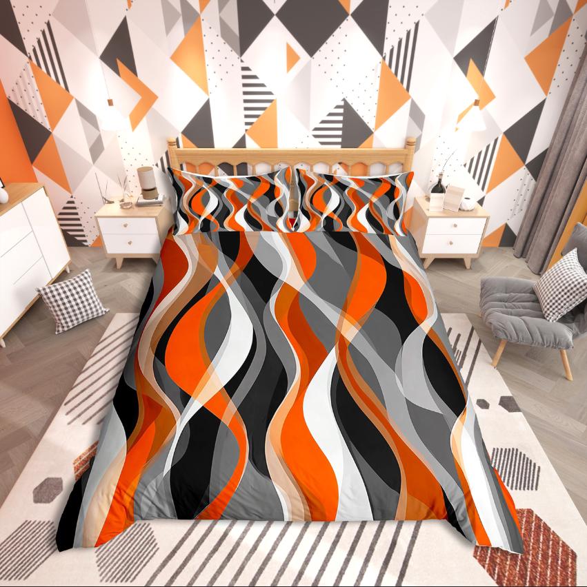 Homewish Geometric Stripes Duvet Cover SetSpiral Lines For Teens Bedding SetAbstract Artwork Decor