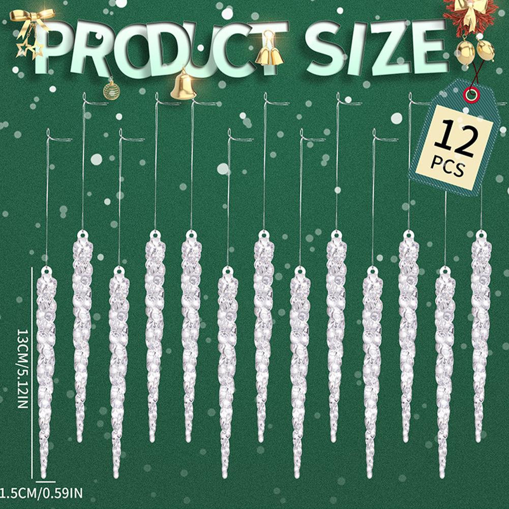 12Pcs/Set Christmas Ice Cone Ornament Xmas Tree Decoration Stylish Acrylic Crystal Icicles Ornament For Christmas Festival Decor