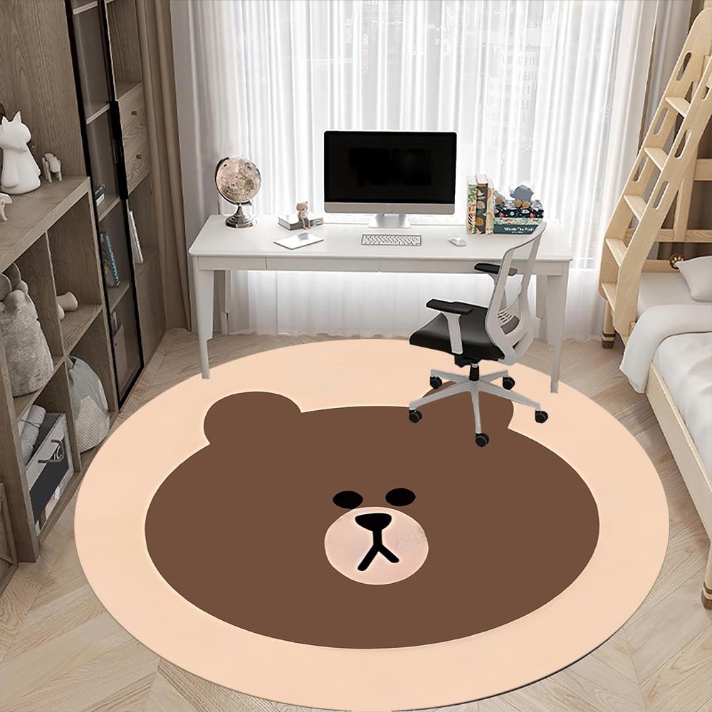 1pc Brown Bear Line Office Round Area Rug, Under Office Chairs Bedroom Living Room Home Decor  a1022189