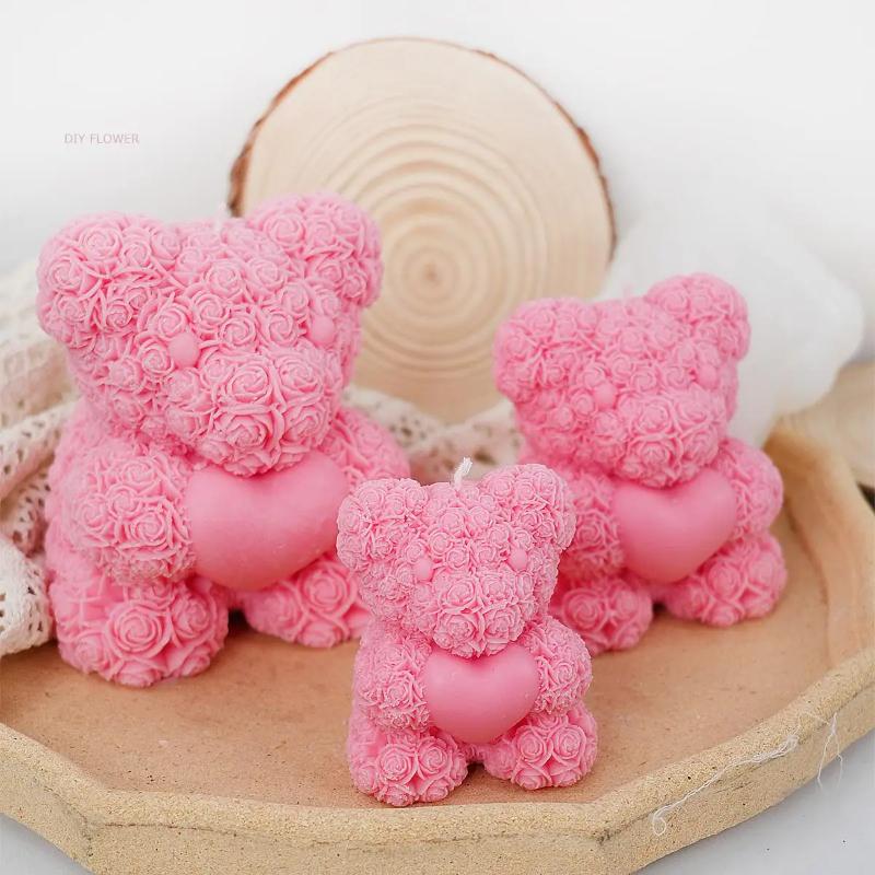 3D Bärenumarmung Liebe Silikon Kerzenform DIY Rosenbär Kerzenherstellung Zubehör Handgemachte Seife Gips Harzform Hochzeitsdeko Geschenke