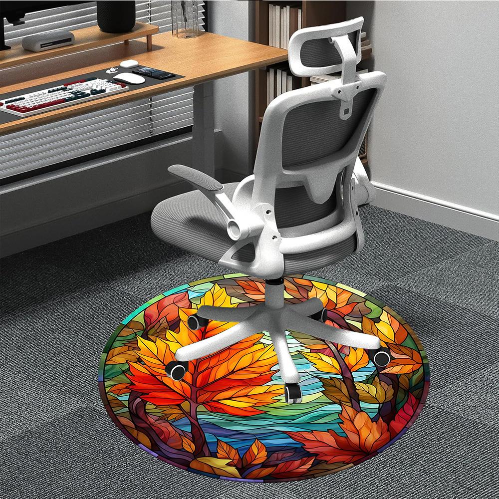 1pc Autumn Leaves Office Round Area Rug,  Mat Suitable For Office, Under Office Chairs Bedroom Living Room Home Decor, Room Deco