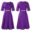 Autumn Fashion Plus Size Women's Elegant Temperament Pure Color Five-quarter Sleeve African Dress with Graceful Style