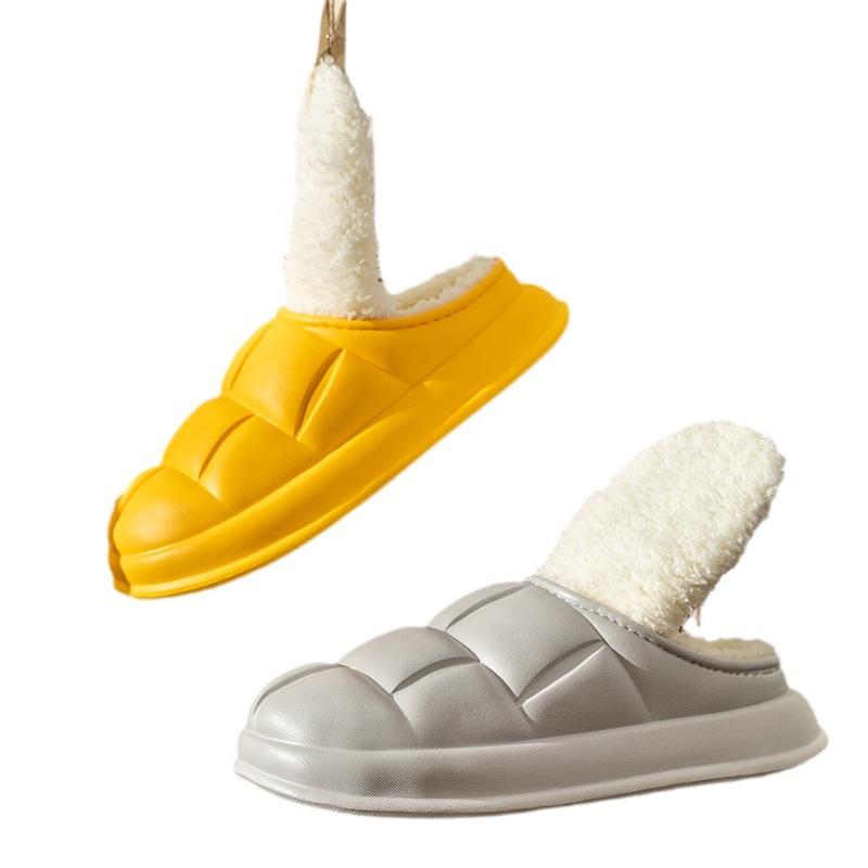  Thick Sole Waterproof Cotton Slippers for Home Winter, EVA Material, Floral Design, Couples, Indoor Comfort