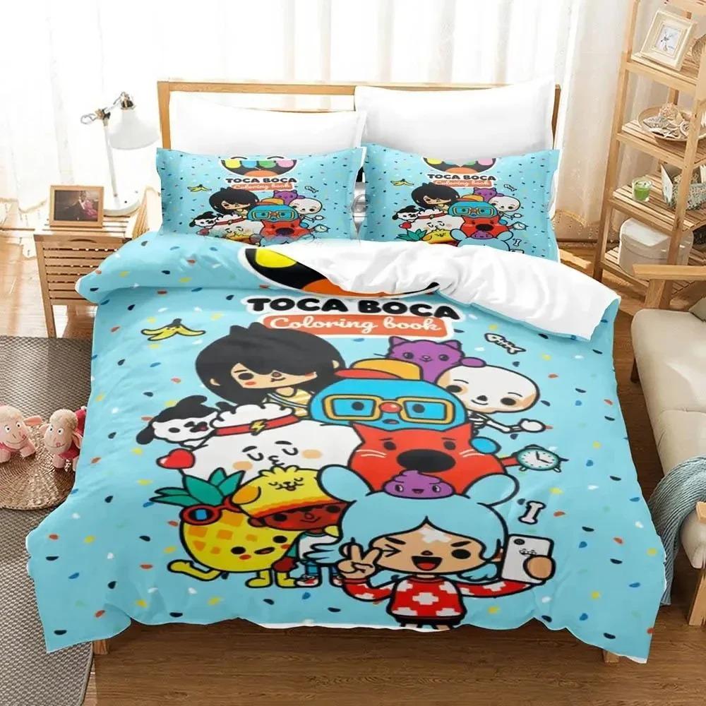 Cartoon Toca Life World Bedding Set Duvet Cover Pillowcase Comforter King Queen Size Boys Adult Bed Set