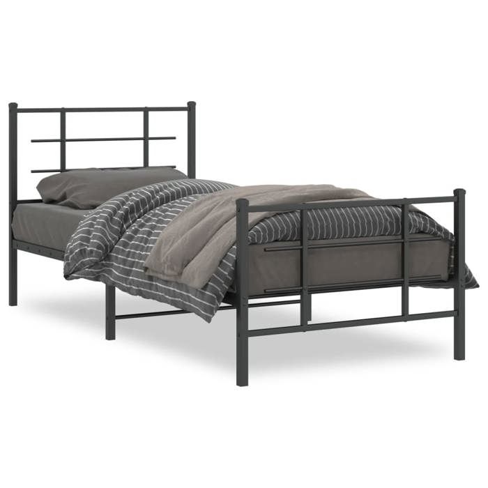 VidaXL Cadre de Lit Métal avec Tête de Lit Pied de Lit, Lit Simple avec Sommier à Lattes, Lit Adulte avec Pied Chambre, 355572