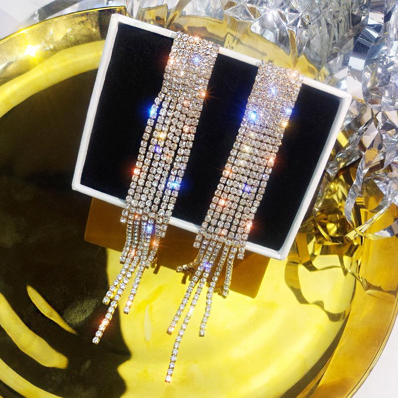 S925 Silver Needle Korean Fashion Diamond Tassel Earrings for Women