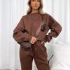 Europe, America, autumn and winter solid color round neck pullover trousers women's clothing, fashionable casual long-sleeved sweater set, spot