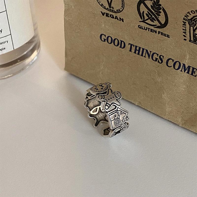 Rings Modern Copper For Women Trendy Cartoon Character Design Beautiful Geometric Style