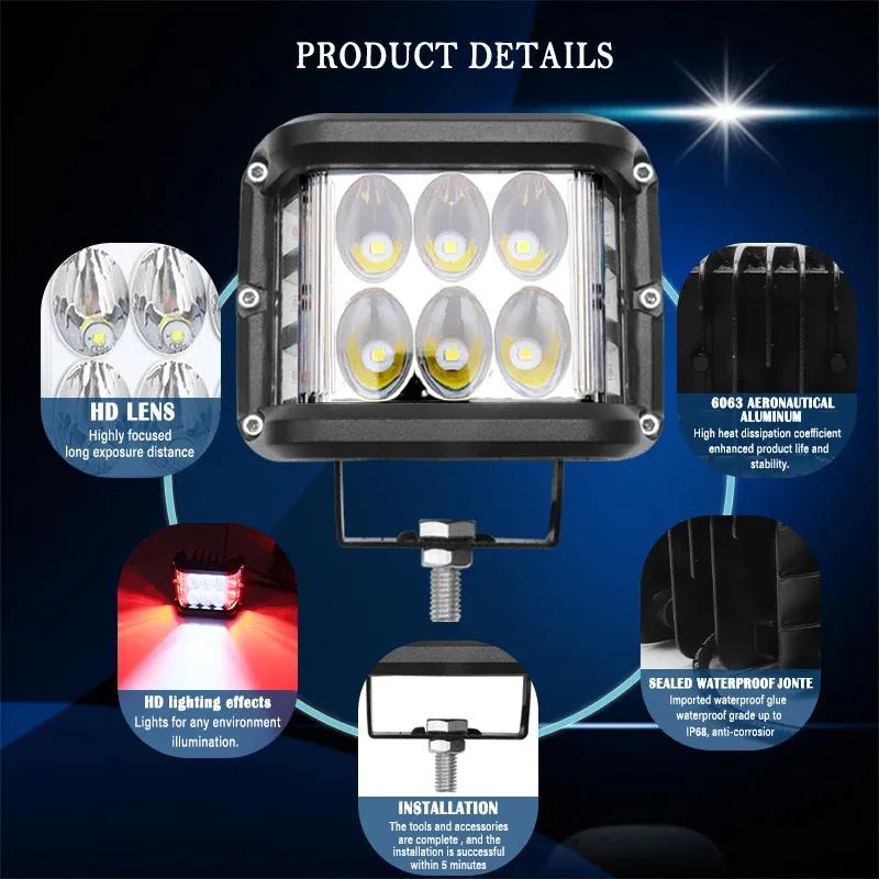 New Bright 2X 3 Side Shooter Car LED Work Light 12V 24V Work Lights Driving Offroad Boat Truck SUV ATV Car Accessories