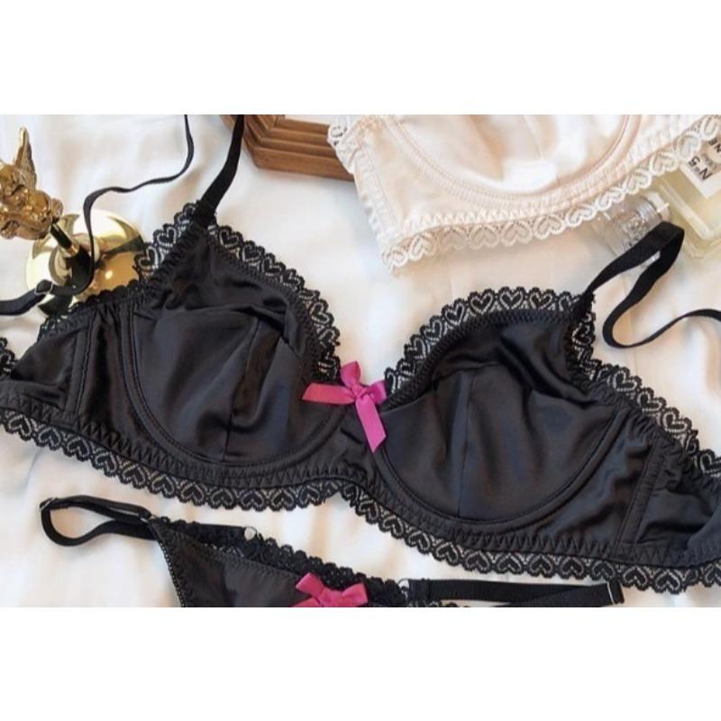 

Ladies Summer Ultra Thin Sexy Lace Satin Big Bosom Show Small Prevent Dropper Underwear 32/70AB чёрный