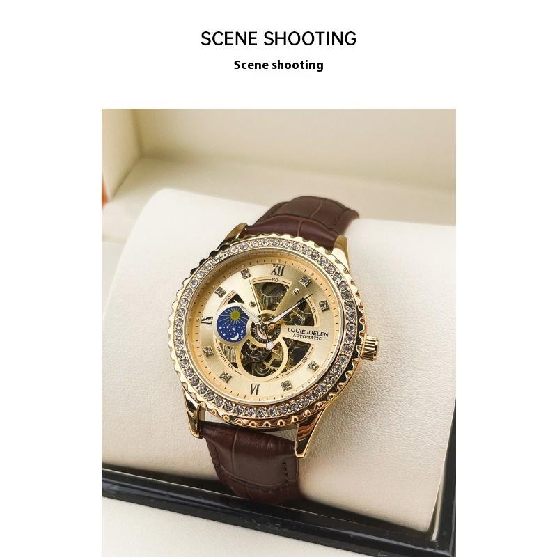 Top Brand Mechanical Watch Fashion Automatic Mechanical Watch Full Diamond Waterproof Genuine Leather Men's Wristwatch