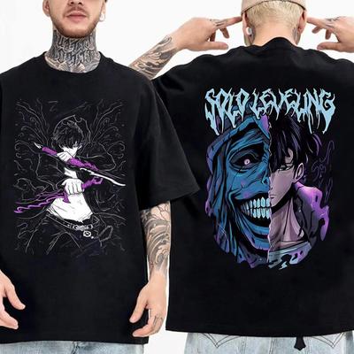 Y2K Unisex Oversize Oblečení Anime Solo Leveling Tričko Sung Jinwoo Trička Unisex Hip-Hop Trička Tričko Harajuku Unisex Ležérní Top Unisex