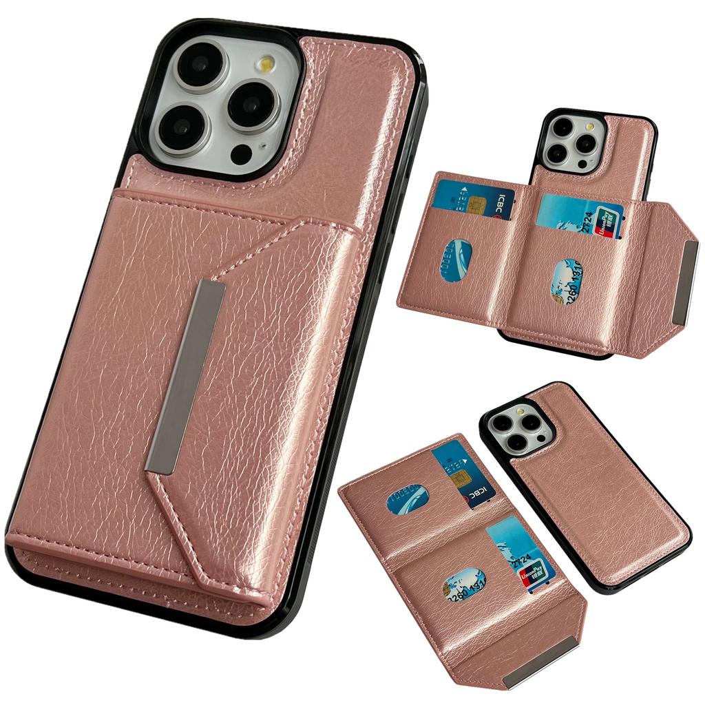 For iPhone 14 Pro Max Kickstand Case PU+TPU Phone Cover Detachable Card Bag