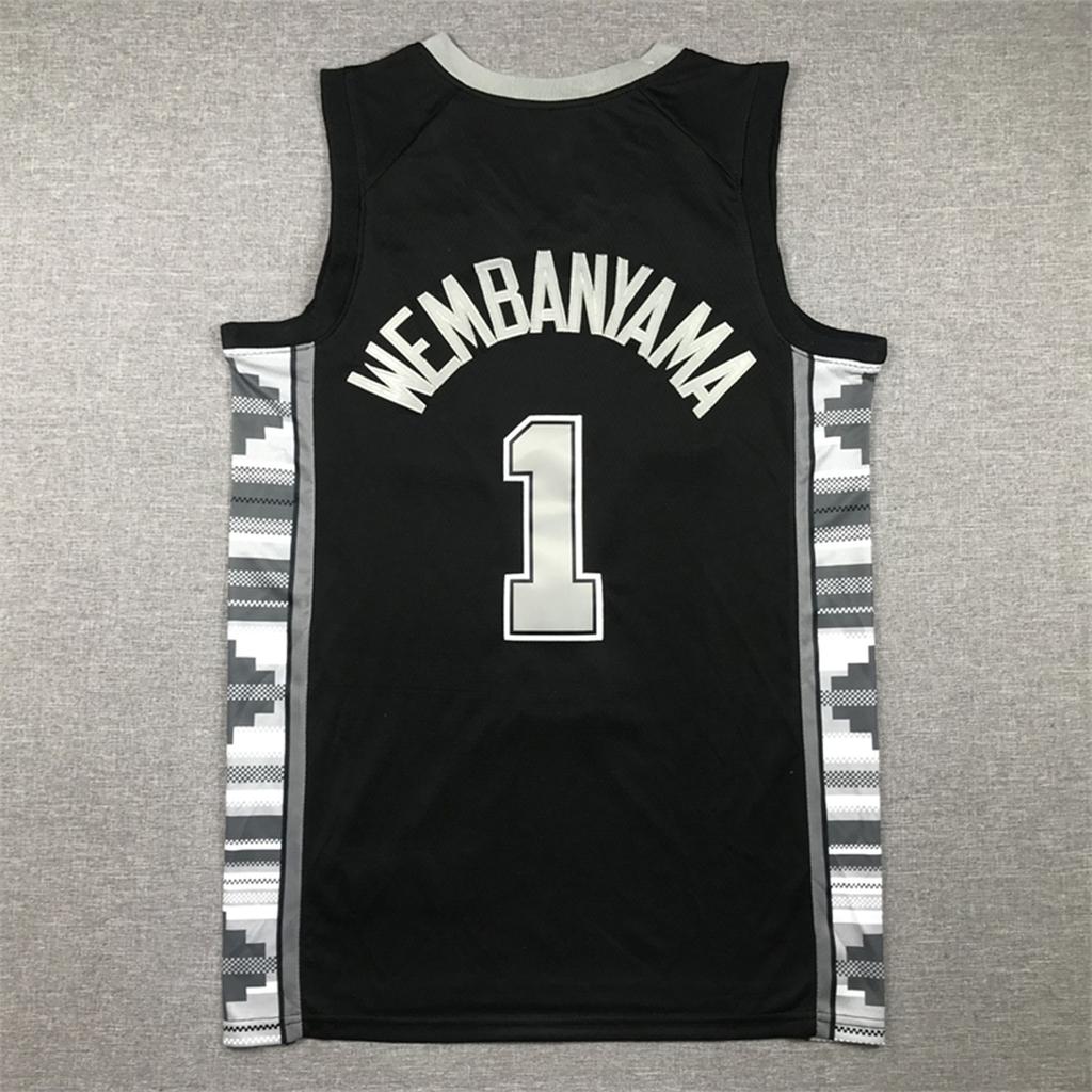 Canotta da Basket Ricamata Spurs Wembanyama N.1 Uniforme da Allenamento