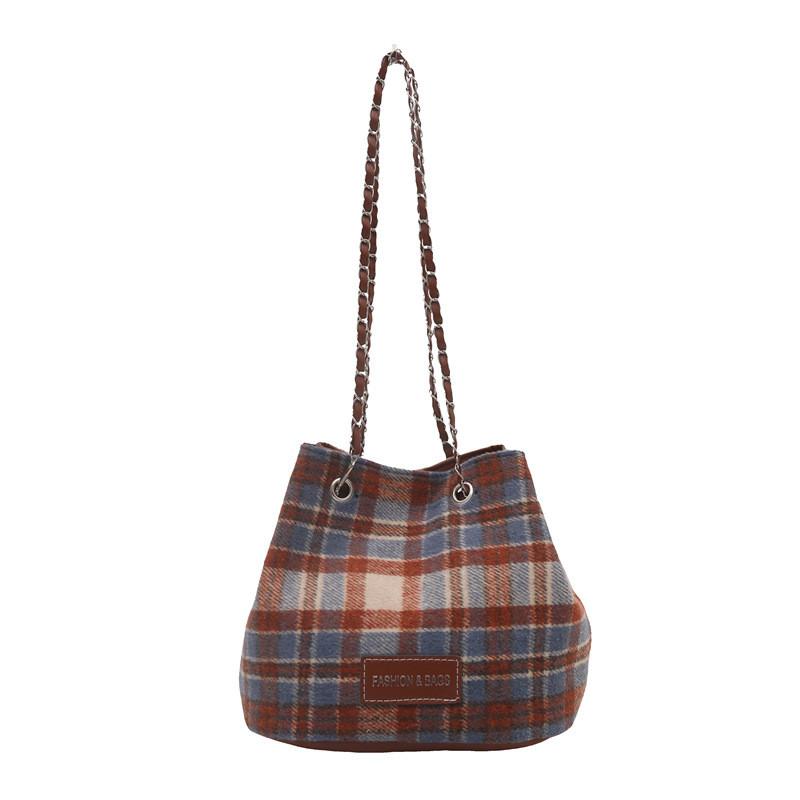 Elegant Fashionable Plaid Handheld Bucket Bag For Women Ideal For Everyday Use