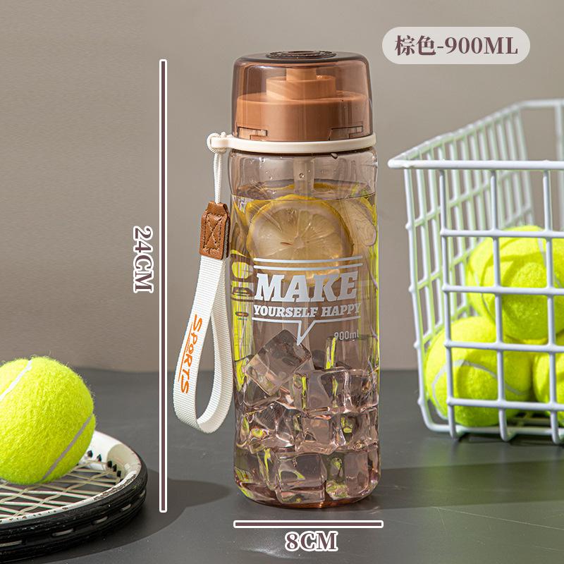 Water bottle simple transparent large capacity plastic cup student fitness sports straw cup outdoor portable rope cup wholesale