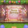 Pink Gold Birthday Tapestry, "Happy Birthday" with Floral and Balloons for Photo Booth