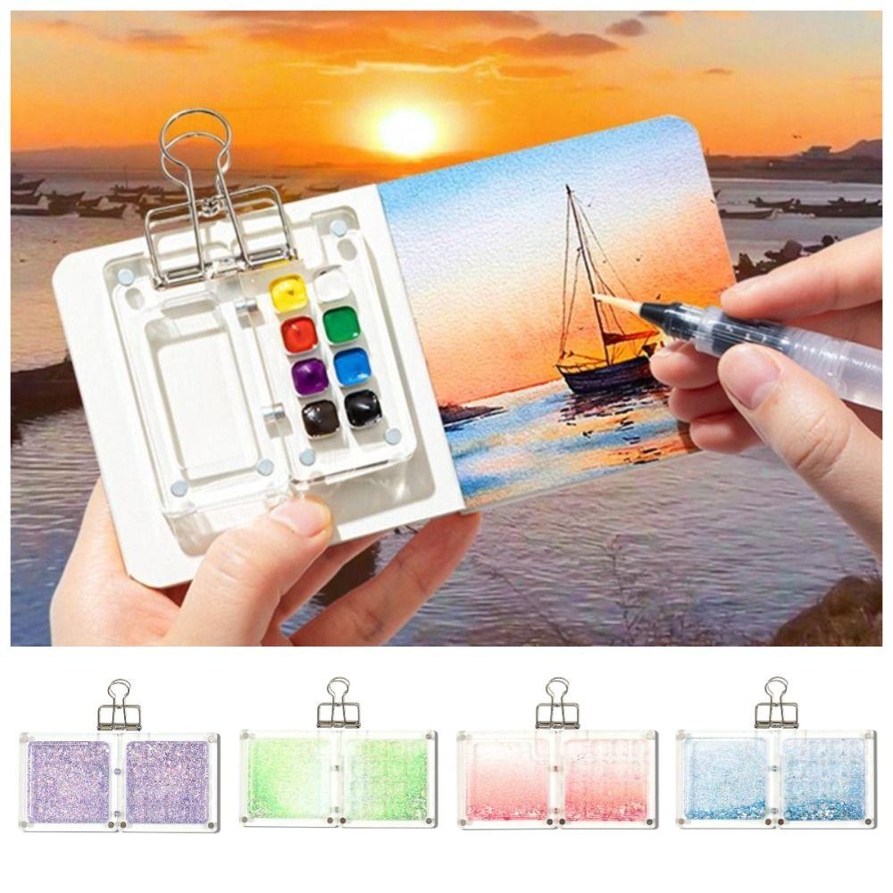 Acrylic Watercolor Paint Palette Magnetic Quicksand Travel Painting Tray Waterproof Mini Paint Pigment Box Outdoor