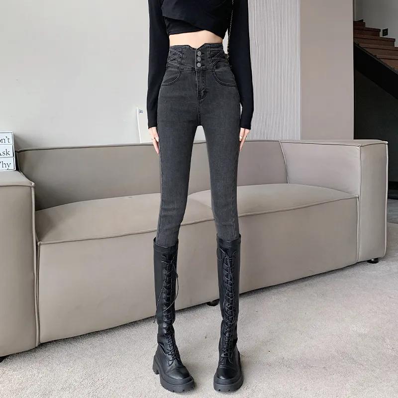 Spring and Autumn Skinny High Waist Pencil Jeans Women Vintage Stretch Slim Denim Pants Casual Streetwear Solid Pants