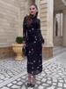 2025 Herbst Schwarzes Netz-Print Schlankmachendes Langarmkleid