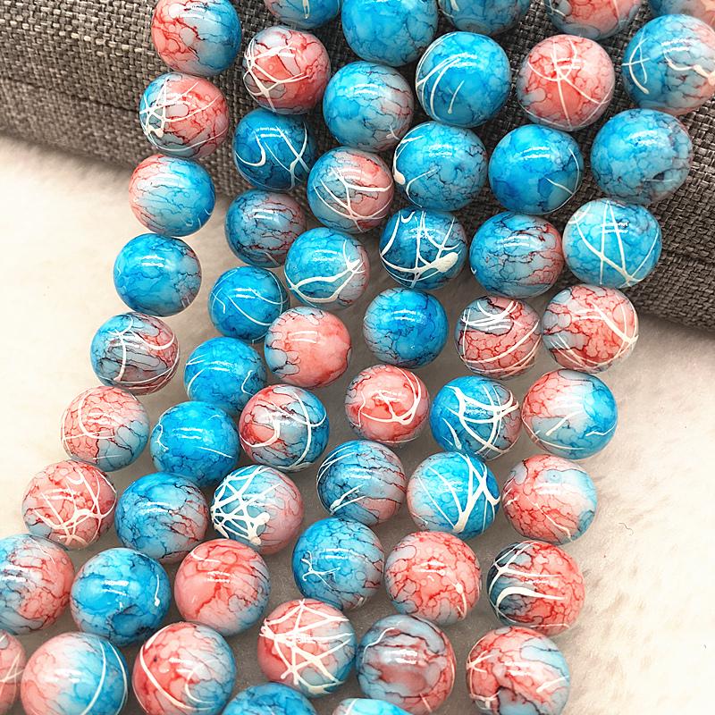 Wholesale 4/6/8/10mm Glass Beads Round Loose Spacer Beads Pattern For Jewelry Making DIY Bracelet Necklace
